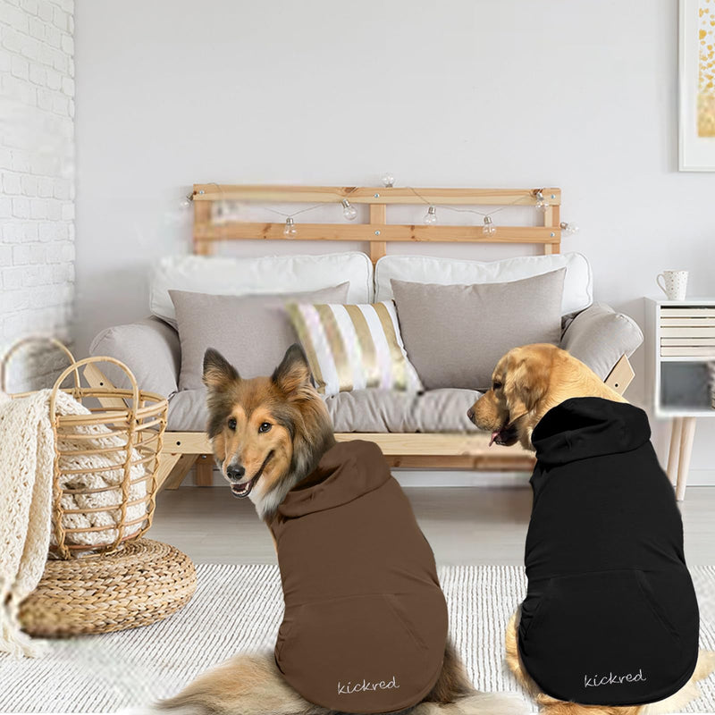 2 Pieces Basic Dog Hoodie, Soft & Comfy Dog Puppy Sweatshirt, Superior Comfort and Fit Doggy Security Hoodies Jumpsuit Sweater with Leash Hole and Pocket, Black & Brown/Sleeveless (Medium) Medium - PawsPlanet Australia