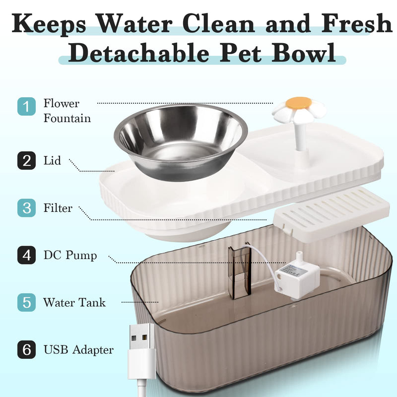 Cat Water Fountain - Super Quiet Automatic Pet Water Dispenser, 100oz/3L with Stainless Steel Cat Bowls and Long Life Span Pump White - PawsPlanet Australia