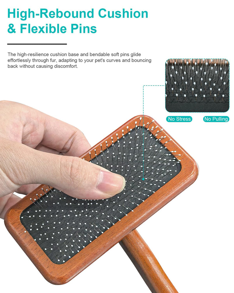 Dog Slicker Brush for Grooming & Shedding， Puppy Brush for Short or Medium-Haired Dogs with an Air-Cushion Design and Coated Tips, Suitable for Removing Loose Hair, Tangles, and Knots.(brown) - PawsPlanet Australia