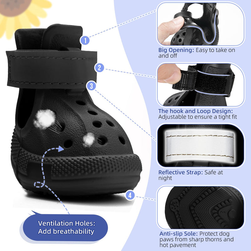 Lukovee Dog Shoes for Hot Pavement - Breathable Non Slip Dog Sandals with Reflective Stripes, Easy ON & Off, Easy-Clean Summer Outdoor Pet Boots for Small Medium Large Dogs (Black, Size 1) #1 (Width 1.18) Black - PawsPlanet Australia