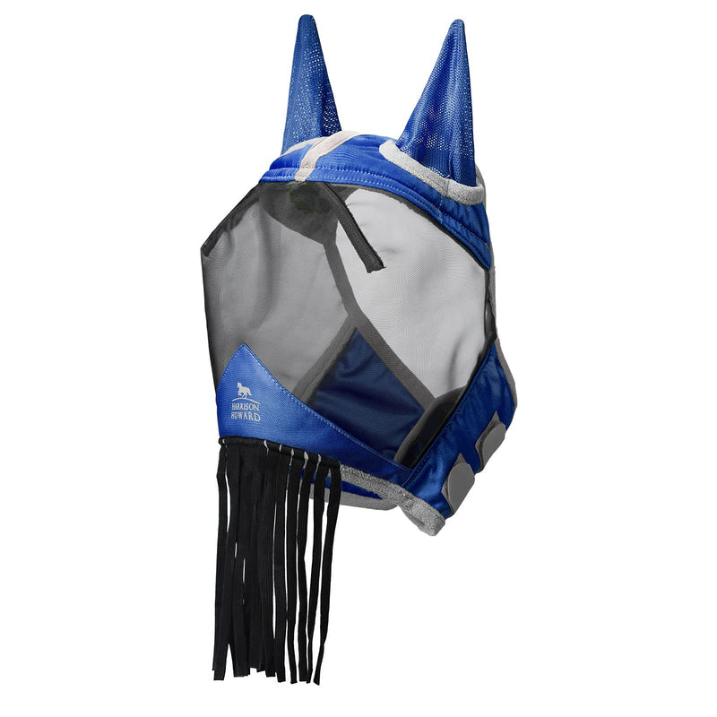 Harrison Howard CareMaster Horse Fly mask with Ears and Nose Fringe Fly Protector Defender Mask Navy M Cob Cob (Medium) - PawsPlanet Australia