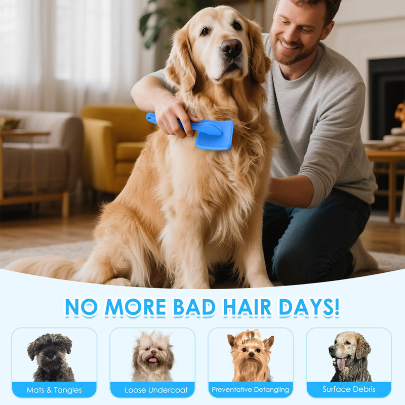 Large Slicker Brush for Dogs - 3PC Pet Grooming Kit - Undercoat Rake & Stainless Comb | Long Pins Remove Mats on Poodles, Golden, Labradoodles | Thick Coat Deshedder for Dogs, Cats, Blue - PawsPlanet Australia