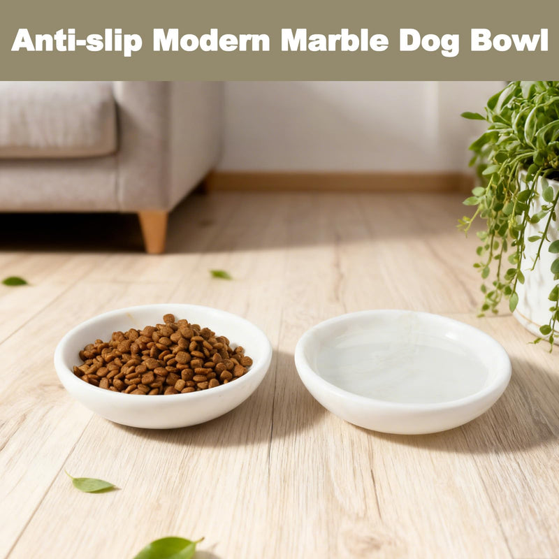 White Cat Bowl, Marble Food and Water Bowl for Cat and Small Dog, Heavyweight 1.5lb Non-Tip Pet Food Dish with Slip-Proof Pad, Premium Stone Feeder for Elegant Home Decor XS Namib Fantasy