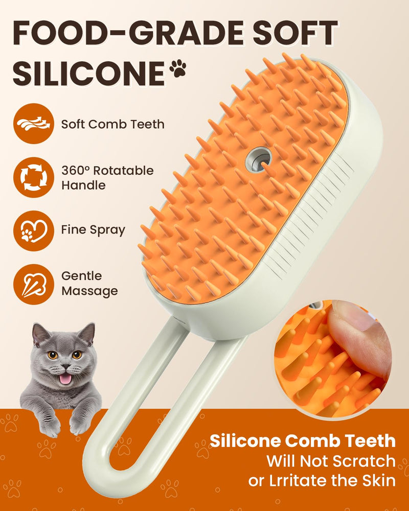 Cat Steam Brush for Shedding, Pet Steam Brush for Cats and Dog, 4 in 1 Rechargeable Cat Hair Brush, Spray Anti-Static, Massage, Cleaning, Shedding & Combing All In One, for Long & Short Haired Pets! Cream - PawsPlanet Australia