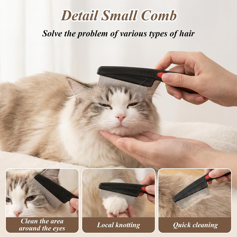 2 Pcs Flea Brush for Cat Dogs, Removal Flea and Tick Comb, Fine Tooth Stainless Cleaning Massage Brush for Dog Cat (Red)