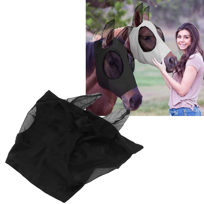 Horse Fly Mask with Ears Protection Professional Sun Comfortable and Breathable Design for Barn Horses Black 44x36cm