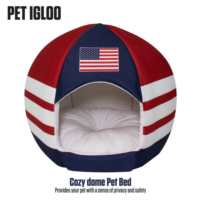 Maccabi Art US Country Dog Bed - Sports Themed Pet Bed - Fits Small Dogs, Puppies, Cats - Pillow Insert with Plush Lined Interrior, Non-Slip Igloo Design - 16 x 18 x 16 - PawsPlanet Australia