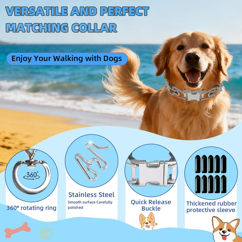 Prong Training Collar for Dogs, Adjustable Dog Pinch Collar with Quick Release Buckle, No Pull Collar for Small Medium Large Dogs, Extra Link and Caps S(14-17" Neck, 2.25mm) Silver