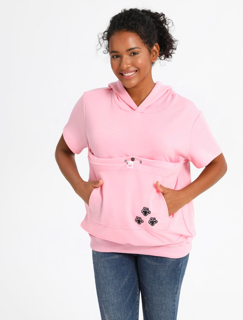 Cat Pouch Shirt Short Sleeve Kitten Puppy Holder Thin Hoodies Pet Carrier Sweatshirt for Women Pink Large - PawsPlanet Australia