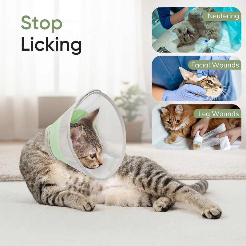 Supet Soft Cat Cone Collar to Stop Licking, Breathable Mesh Cone with Waterproof Liner Recovery Collar, for Kitten, Comfortable Elizabethan Alternative for Spay Neuter Grooming (M) Green M