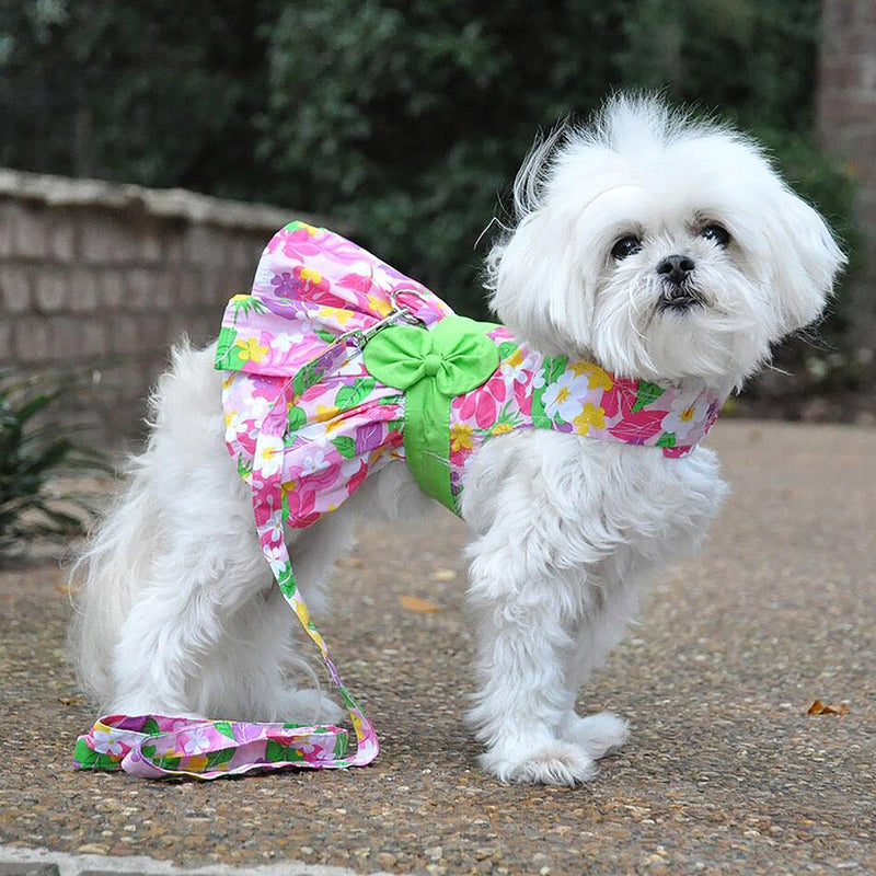 Floral Hawaiian Dog Dress in Pink with Matching Leash by doggie design X-Large - PawsPlanet Australia