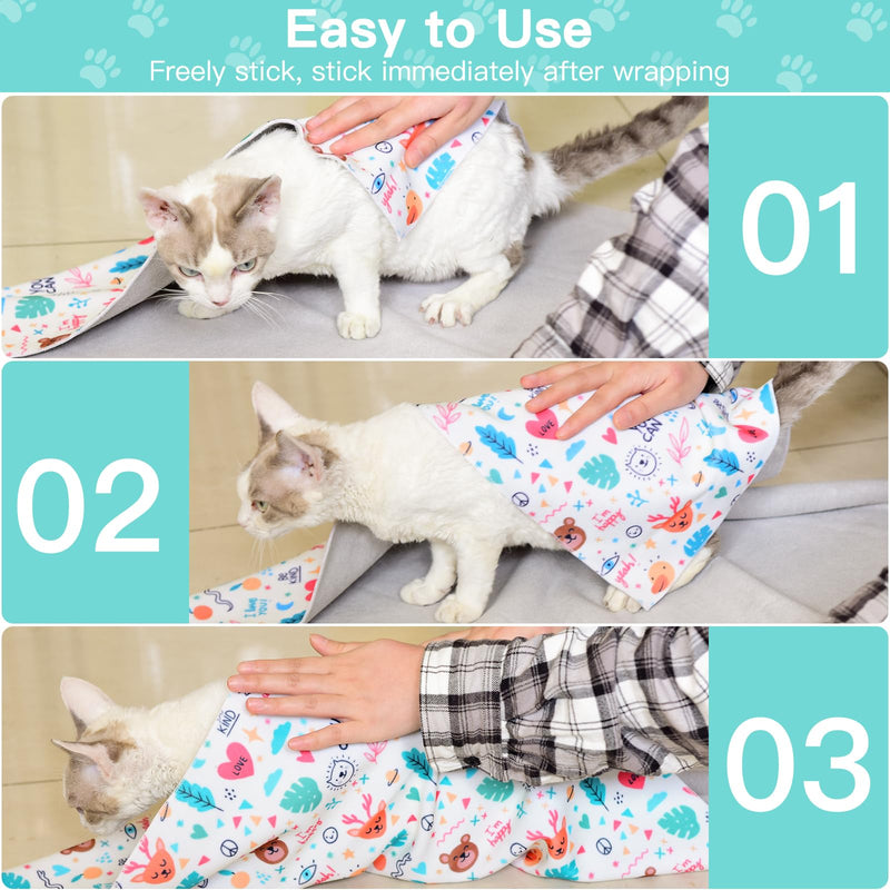 17.7" Cat Grooming Wrap, Cat Wrap for Cutting Nails, Self-Adherent Fabric Wrap for Cats, Cat Burrito Wrap Anti-Scratch, Anti-Escape, Multifunctional Swaddle Wrap Pet Tool (Green Kitten, Medium) Green Kitten Medium (3lbs) - PawsPlanet Australia