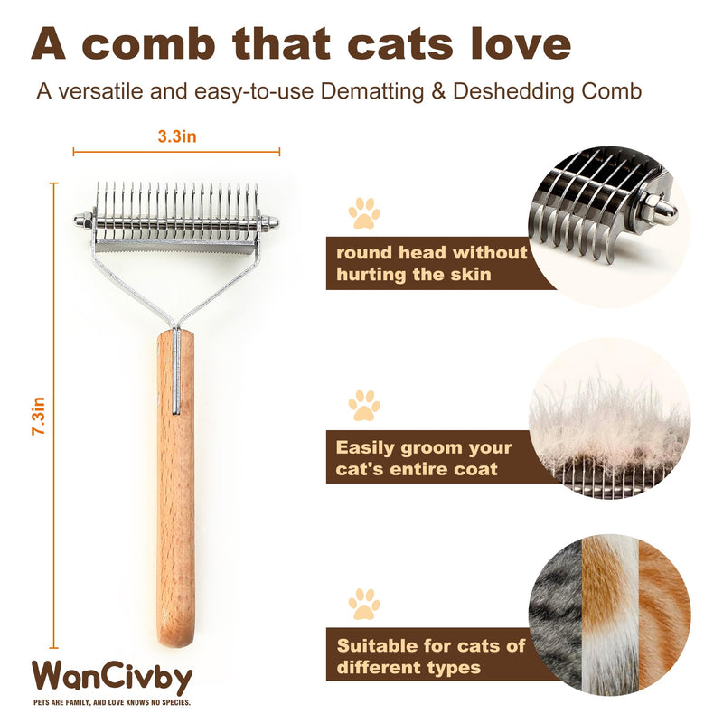 3-in-1Dematting & Deshedding Comb Undercoat Rake for Cats& Dogs，Detangling Matted Fur & Hair Remover Tool Pet Grooming Rake for Shedding and Dematting，Ergonomic beech wood handle (Square Handle) Square Handle - PawsPlanet Australia