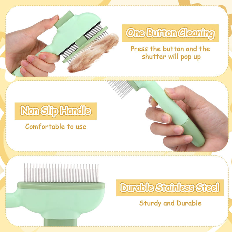 Meanplan 6 Pcs Pet Hair Removal Comb Flea Comb for Cats Dogs One Click Self Cleaning Grooming Brush Bulk Dogs Long Short Stainless Steel Teeth for Shedding Massaging Cleaning Pet Hair (2 Style) - PawsPlanet Australia