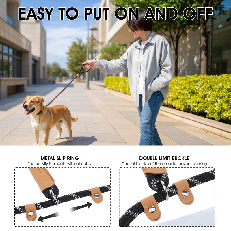 Slip Dog Leash Reflective Training Leash Heavy Duty Comfortable Premium Quality No Pull Training Leashs for Outdoor Travel Small Medium and Large Dogs (Black 6 FT) - PawsPlanet Australia