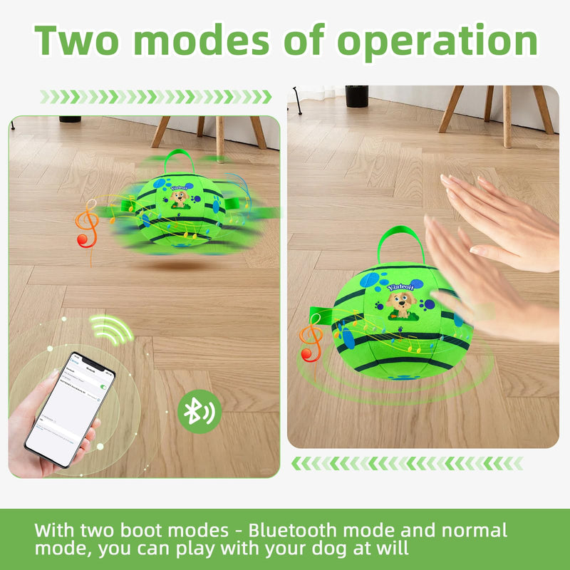 Interactive Dog Toys - Support Bluetooth connection Active Rolling Bouncing Dog Ball with Straps Squeaky Dog Toy for Boredom Self Moving Dog Balls with Music Rechargeable Pet Chew Toys for Small 4.53 inch green - PawsPlanet Australia