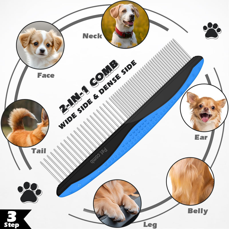 7 in 1 Pet Grooming Kit - Dog&Cat Comb, Deshedding Brush, Nail Clipper with File, Bath Brush - Premium Pet Supplies (Blue) C-7PCS Blue - PawsPlanet Australia