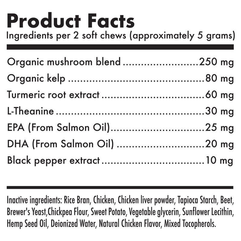 Mushroom Complex Treats for Dogs with Reishi Shiitake and Turkey Tail Mushrooms for Cognition and Immune Boosting Supports Digestive Health and Reduces Inflammation DHA EPA Turmeric Kelp 120 Chews