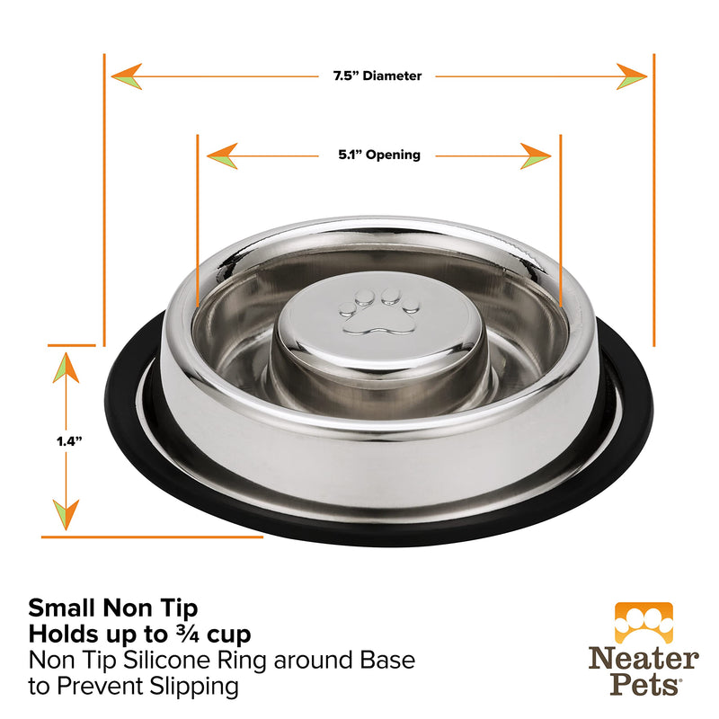 Neater Pet Brands Stainless Steel Slow Feed Bowl - Non-Tip & Non-Skid - Stops Dog Food Gulping, Bloat, Indigestion, and Rapid Eating (3/4 Cup) 3/4 Cup - PawsPlanet Australia