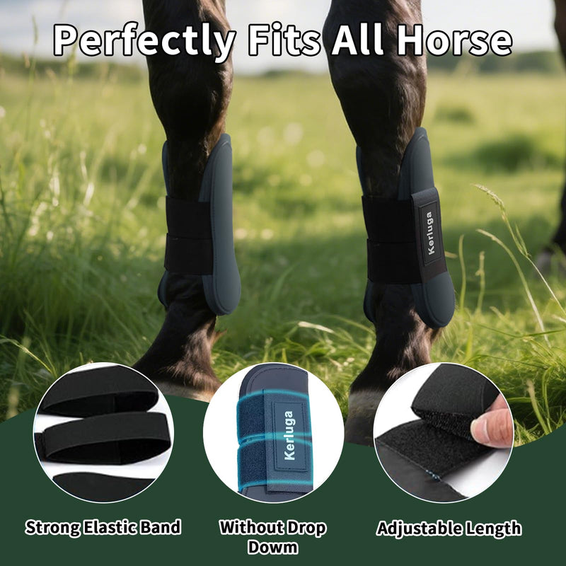 Horse Boots Set of 4 Open Front & Fetlock Tendon Boot for Horses Professional Sport Protection Impact-Absorbing Equine Leg Support Wraps for Jumping, Riding, Training (Black, Full) Black - PawsPlanet Australia