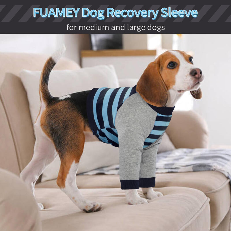 FUAMEY Dog Recovery Sleeve,Dog Recovery Shirt with Front Leg Dog Elbow Protector Stop Licking Joints Dog Surgery Suit for Medium Large Dogs Protecting Dog's Leg Wounds Blue Stripe L L(Weight:44-66lbs) - PawsPlanet Australia