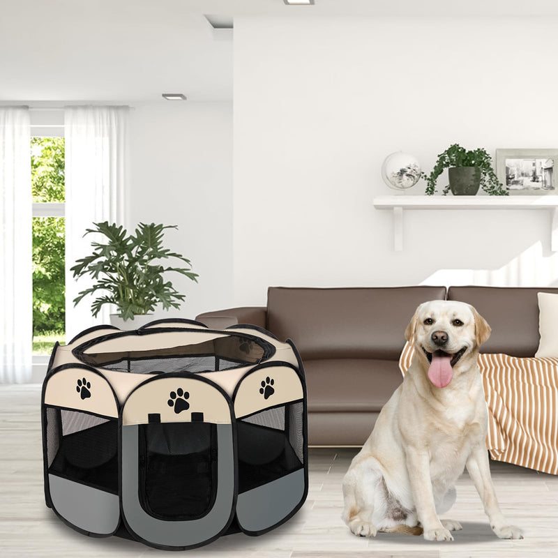 Portable Pet Playpen Small Dog Cat Pet Pen Foldable Pet Carrier Tent for Rabbit Hamster (grey, 73 * 73 * 43cm, 8) grey 73*73*43cm - PawsPlanet Australia