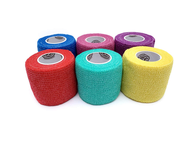 WildCow Vet Wrap Bulk 2", Cohesive Bandage Tape, 18 Pack (6 Colors) 2 Inch 18 pack