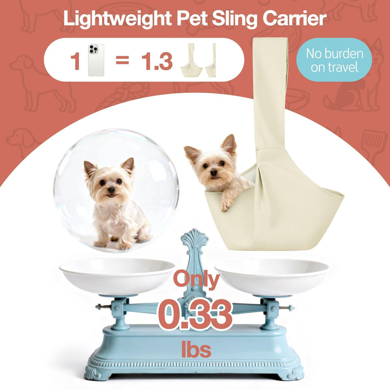 YUDODO Fashion Dog Sling Carrier for Small Dogs Lightweight Crossbody Pet Bag with Safety Strap, Pocket Storage, Machine Washable, Comfortable Travel & Outdoor Sling up to 9 lbs White Cream (up to 9lbs) Zipper pocket - PawsPlanet Australia
