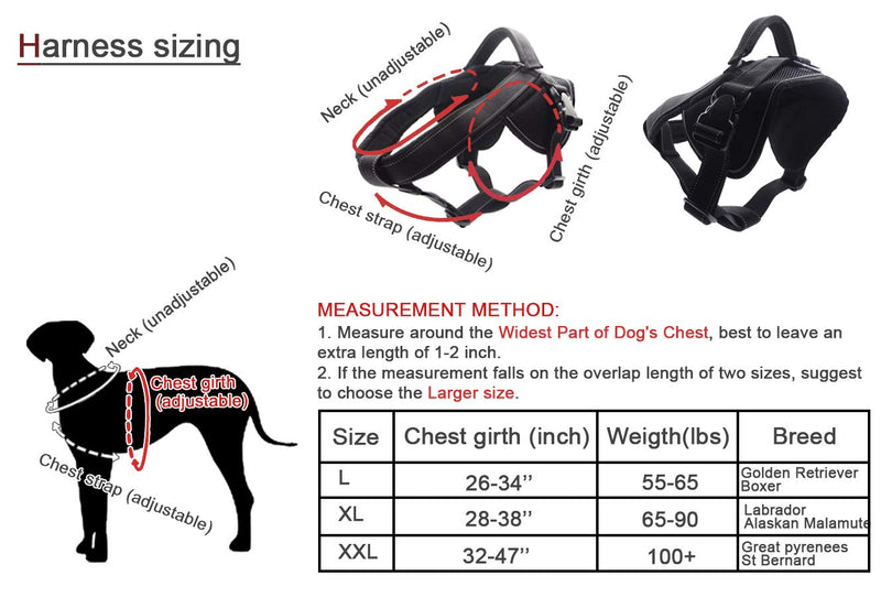 Heavy Duty Dog Harness for Large Dogs, No Pull Dog Vest Harness with Handle Extensible, Reflective Stitching XXL: Chest girth 32-47'' - PawsPlanet Australia