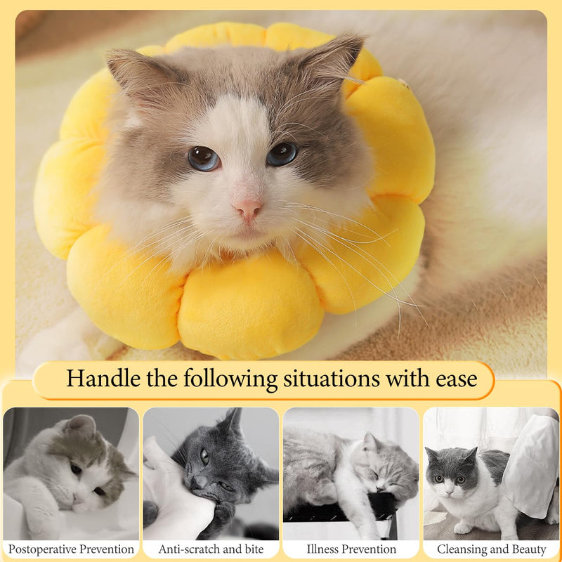 Cat Collar - Soft Protective Collar with Sunflower Design to Protect Against Licking & Scratching, Adjustable for Cats & Small Dogs