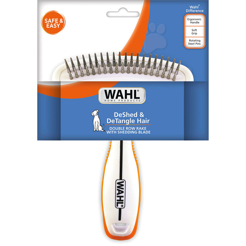 WAHL 2-in-1 Combination Double Row Pet Rake with Hair Shedding Blade for Dog or Cat Fur by The Brand Used by Professionals – Model 858424, Orange and White - PawsPlanet Australia