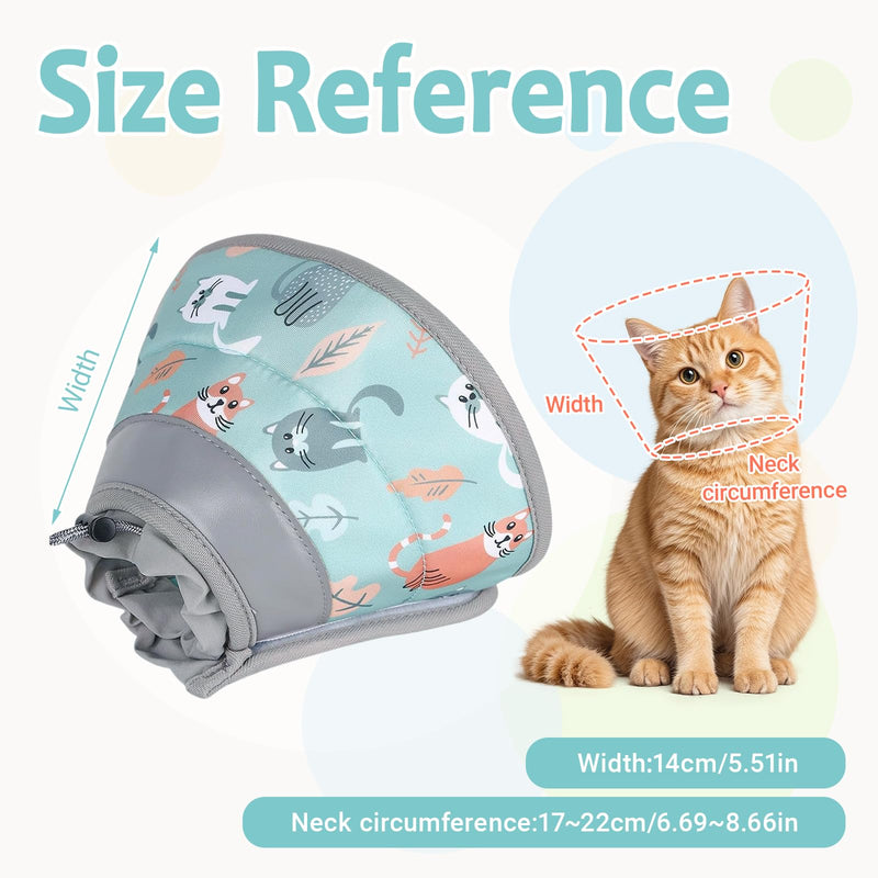 Soft Cat Collar, Adjustable Cotton, Cat Collar, Protective Collar Against Licking and Scratching, Foldable Cat Collar for Cats and Small Dogs (Mint Green, M)