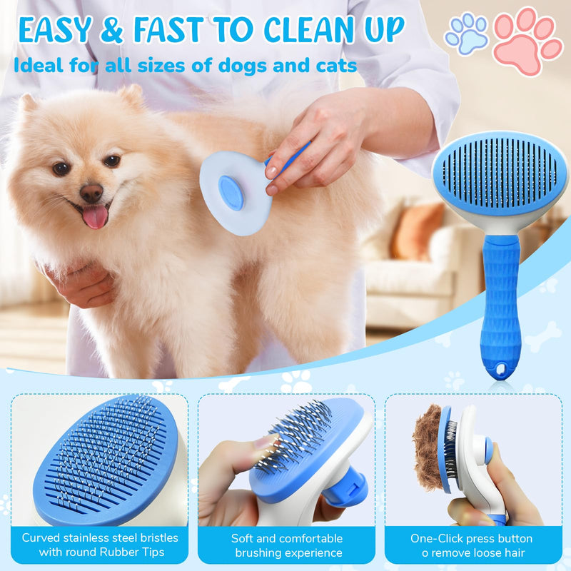 Dog Brush & Grooming Kit – 9-Piece Pet Brush & Deshedding Set for Shedding, Bathing, Trimming & Nail Care | Grooming Tools for Dogs & Cats, Includes Comb, Nail Clipper, Scissors, Slicker Brush (Blue) 9 PACK Blue - PawsPlanet Australia