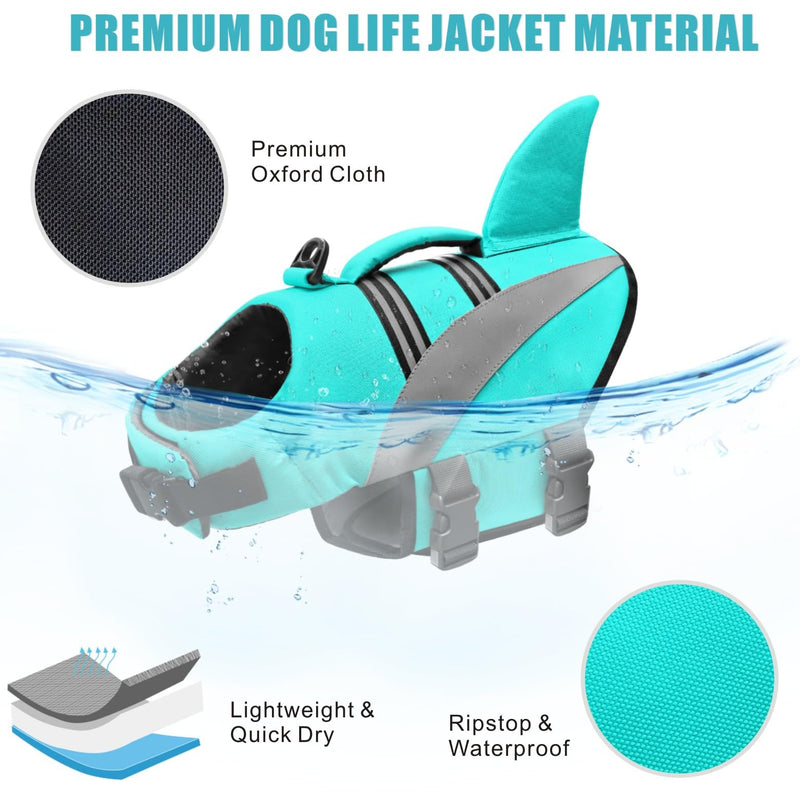Mosucoirl Dog Life Jacket High Flotation,Shark Dog Lifesavers Floats Coat High Visibility Reflective Pet Safety Vest Swimsuits Small Medium Large Dog Life Vest for Swimming Boating Surfing Kayaking L Blue - PawsPlanet Australia