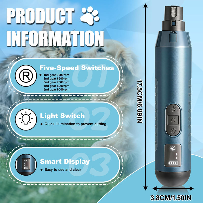 Dog Nail Grinders for Dogs Claws, Silent Groom Pro Dog Nail Trimmer with LED Light & 5 Speeds, Quiet & Efficient Pet Grooming for Dogs and Cats - PawsPlanet Australia