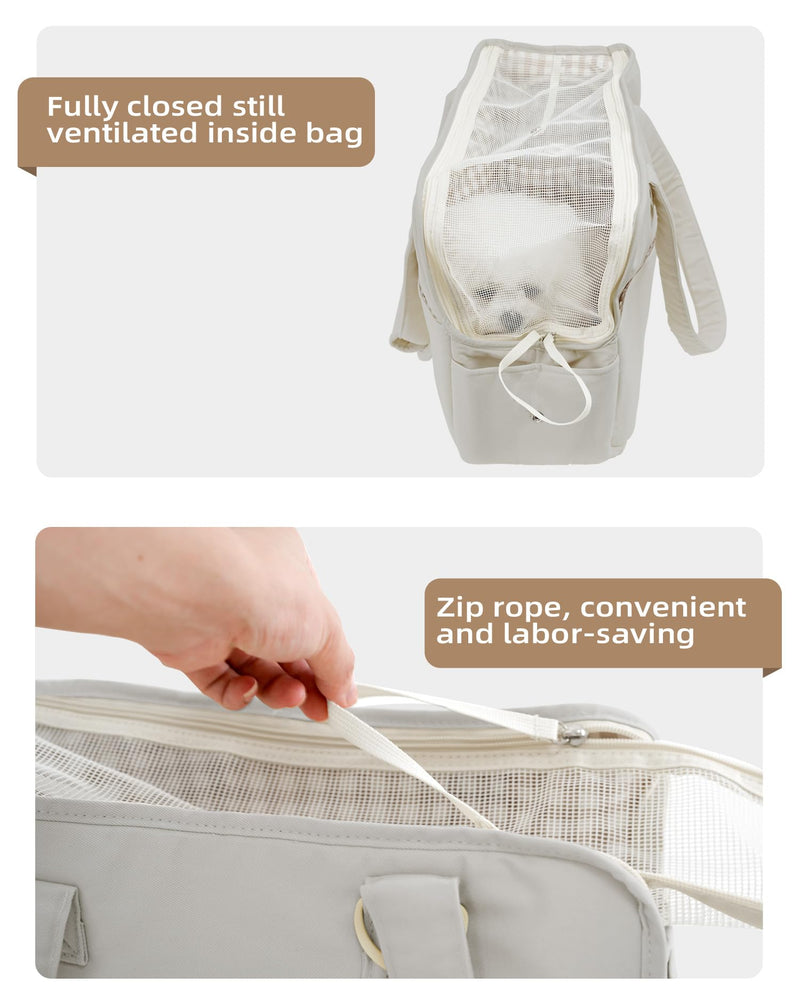 ONECUTE Small Dog Carrier Bag, 5 Pockets Pet Puppy Carrier Bag, Soft-Sided Dog Handbag, Breathable and Foldable Puppy Sling & Handbag, Small Pet Travel Purse(Grey, 34 x 16 x 25cm) 34 * 16 * 25 cm Gray
