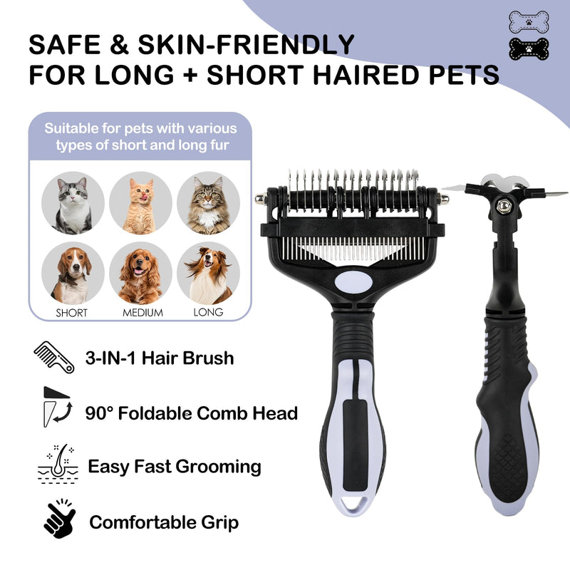 3-IN-1 Pet Deshedding and Grooming Tool, Grooming Brush for Dogs and Cats with Undercoat Rake & Dematting Comb for Matted Fur Removal Long and Short Haired Dogs Cats