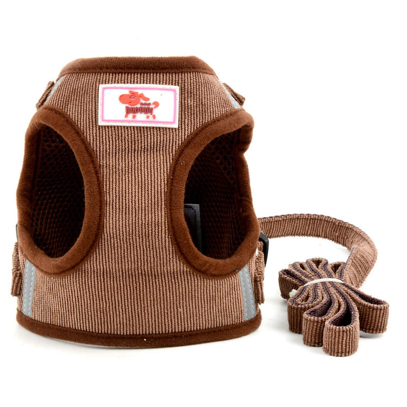 Zunea Small Dog Harness and Leash Set No Pull Adjustable Reflective Step-in Puppy Boy Girl Vest Harnesses Soft Corduroy Mesh Padded for Pet Dogs Cats Chihuahua Brown M M (Chest: 15.5 Inch) - PawsPlanet Australia