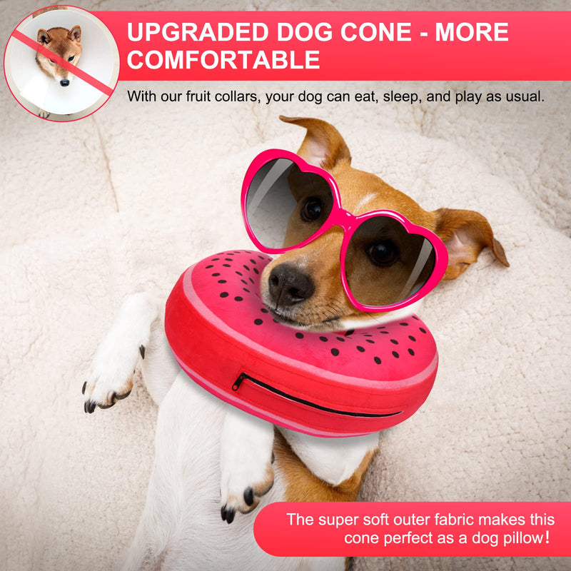 Pitaya Inflatable Dog Donut Collar, Soft Recovery Cone for Large, Medium & Small Dogs & Cats, Adjustable E Collar, Does not Block Pet Vision Red Pattern Plush Fabric-XL