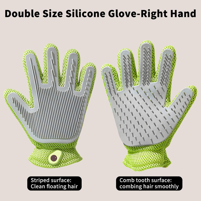 2 in 1 Pet Grooming Gloves - Cat and Dog Glove Brush, High Efficiency Pet Hair Removal Massage Glove, Clean Hair on Both Sides (Green /1 Piece) Green avocados - PawsPlanet Australia