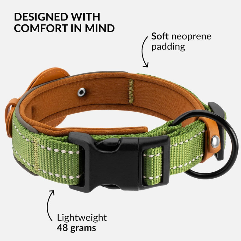 Airtag Dog Collar, CollarDirect, Reflective Dog Collar for Apple Air Tag for Large, Medium, and Small Dogs, Black, Green, Pink (L, Green) Large 16.5"-20" - PawsPlanet Australia