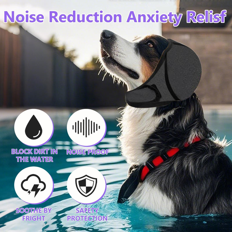 Dog Ear Defenders, Waterproof Adjustable Protectors, Soothing Hoodie Noise Protection, Relieve Pet Anxiety, Dogs Ear Covers for Grooming, Bathing, Swimming (Gray, L)