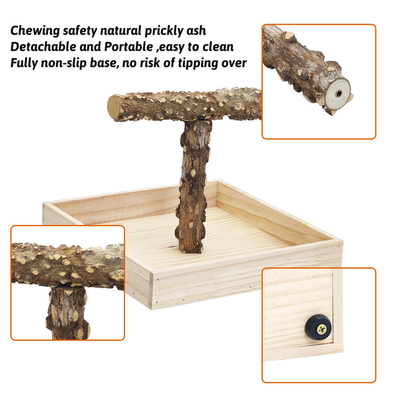 BNOSDM Portable Bird Perch Stand with Potty Tray, Natural Wood Tabletop Training Gym Parrot Playground Toy for Budgies, Cockatiels, Lovebirds,Conures 1. T-Shaped Bird Stand