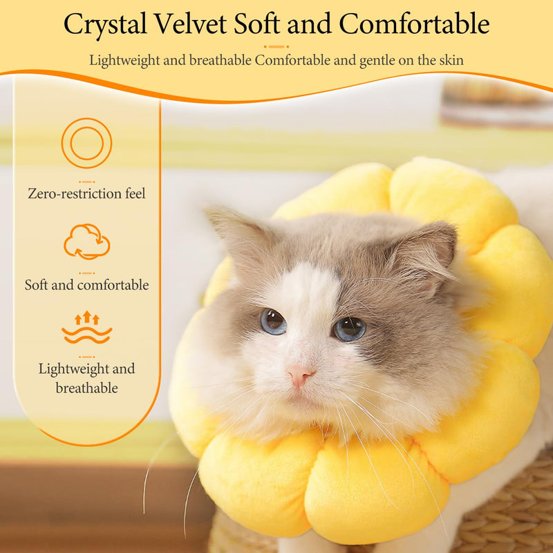 Cat Collar - Soft Protective Collar with Sunflower Design to Protect Against Licking & Scratching, Adjustable for Cats & Small Dogs