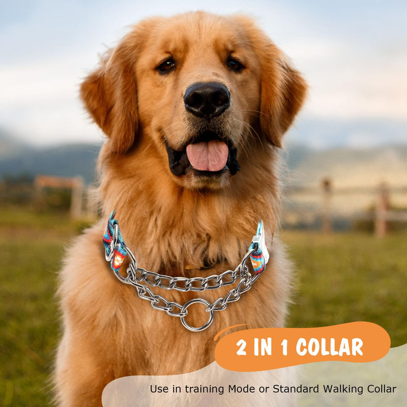 Martingale Dog Collar with Chain, No Pull Slip Cinch Choker Choke Collar Western Boho Aztec Duty Dog Collar for Medium Large Extra Large Pet Dogs,Western L 7 L(Neck19-24")