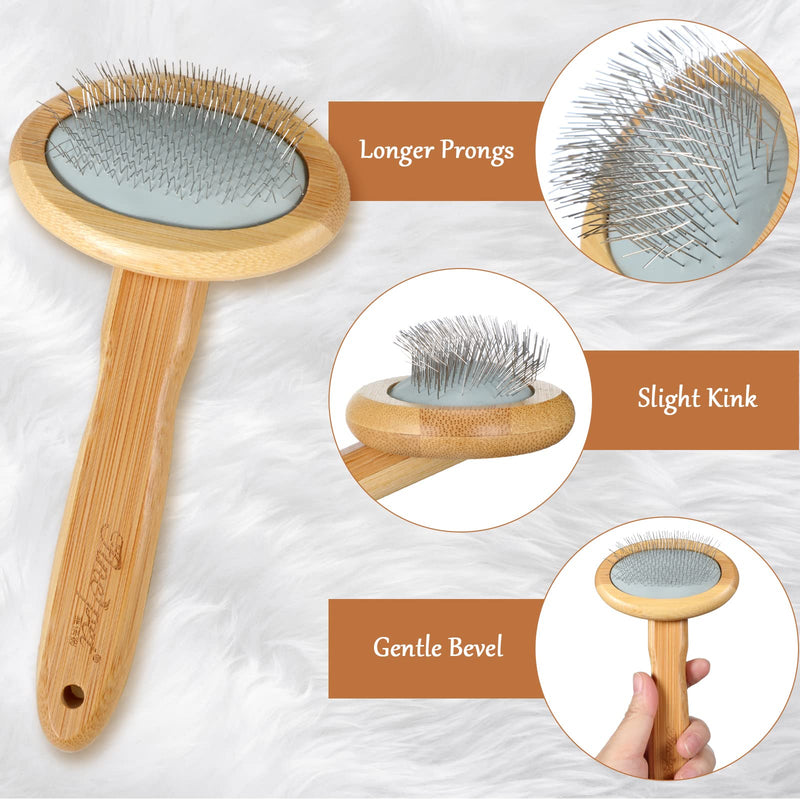 Sheepskin Wool Brush Stainless Steel Pins Bamboo Slicker Carding Rug Comb Macrame Brush Fur Brushes Wool Carding Brushes with Long Prongs for Unmat Fur Rugs Pillows Short Hair Pet Grooming Deshedding - PawsPlanet Australia