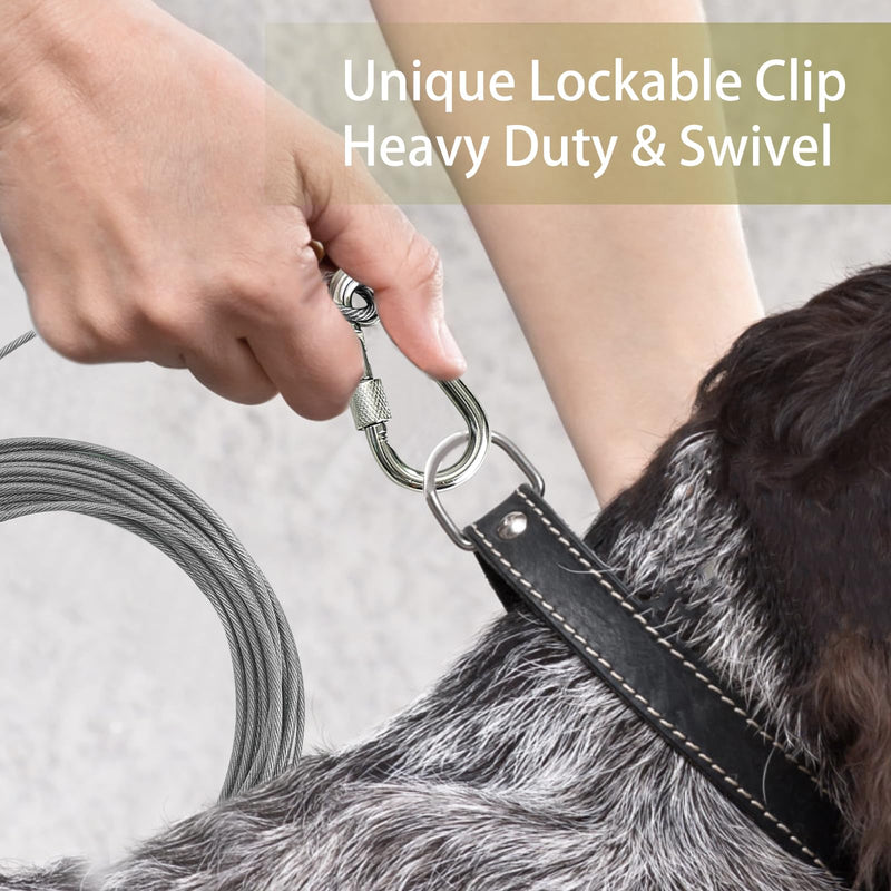 Dog Tie Out Cable 30FT Dog Runner for Stainless Steel Wire Dog Cable with Durable Superior Clips Gray Dog Chains for Outside Dog Lead for Large Dogs Up to 165 lbs - PawsPlanet Australia