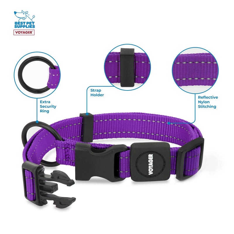 Best Pet Supplies Reflective Dog Collar with Adjustable Length, Heavy-Duty Buckle, and Strong Leash D-Ring, Training, Walking, Jogging Accessory for Small, Medium, and Large Breeds - Purple, S - PawsPlanet Australia