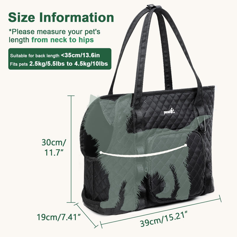 Pecute Dog Purse Carrier, Dog Carrier with Pockets for Small Dogs, Fits Dogs 5.5 lbs to 11 lbs, Cat and Puppies Tote Bag, Outing, Travel, Vet, Black 15.2"L x 7.4"W x 11.7"H - PawsPlanet Australia