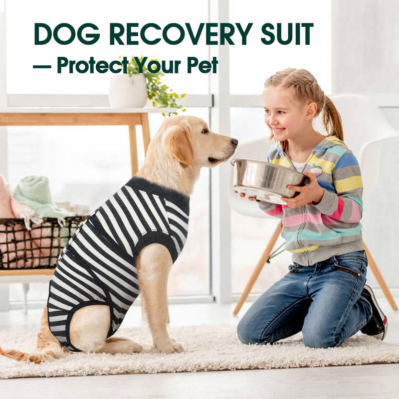 Kuoser Dog Surgery Recovery Suit, Dogs Recovery Suits for Female Spay and Male Neuter, Dog Onesie for After Surgery Post-Op Care, Puppy Post Body Vest Prevent Licking, Grey Stripe S S(Back:11.4"-13.4";Chest:15.7"-19.3")